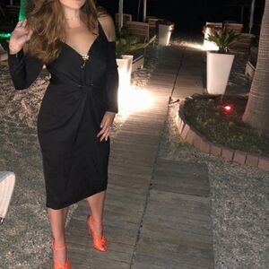 ASOS CUT OUT SHOULDER DEEP V NECKLINE MIDI DRESS